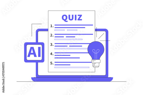 Technology  for answering questions. Answering questions with the help of AI or artificial intelligence. Asking a robot for help to answer a quiz. Flat Cartoon Vector Illustration, icon Stylish web