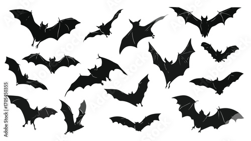 Silhouetted Bats Flying Collection for Nighttime Designs