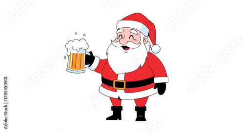 Santa Claus holding a beer mug with foam.