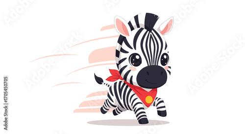 Cute cartoon zebra running fast with motion blur effect.