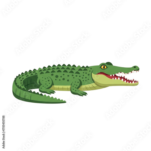 Green Crocodile with Open Mouth and Sharp Teeth.