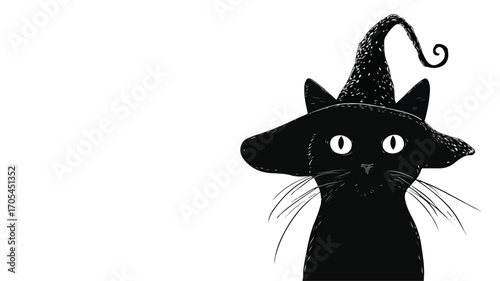 Spooky Cute Black Cat Witch Halloween Silhouette Vector