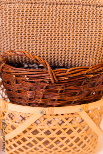 Different kinds of baskets on a stack