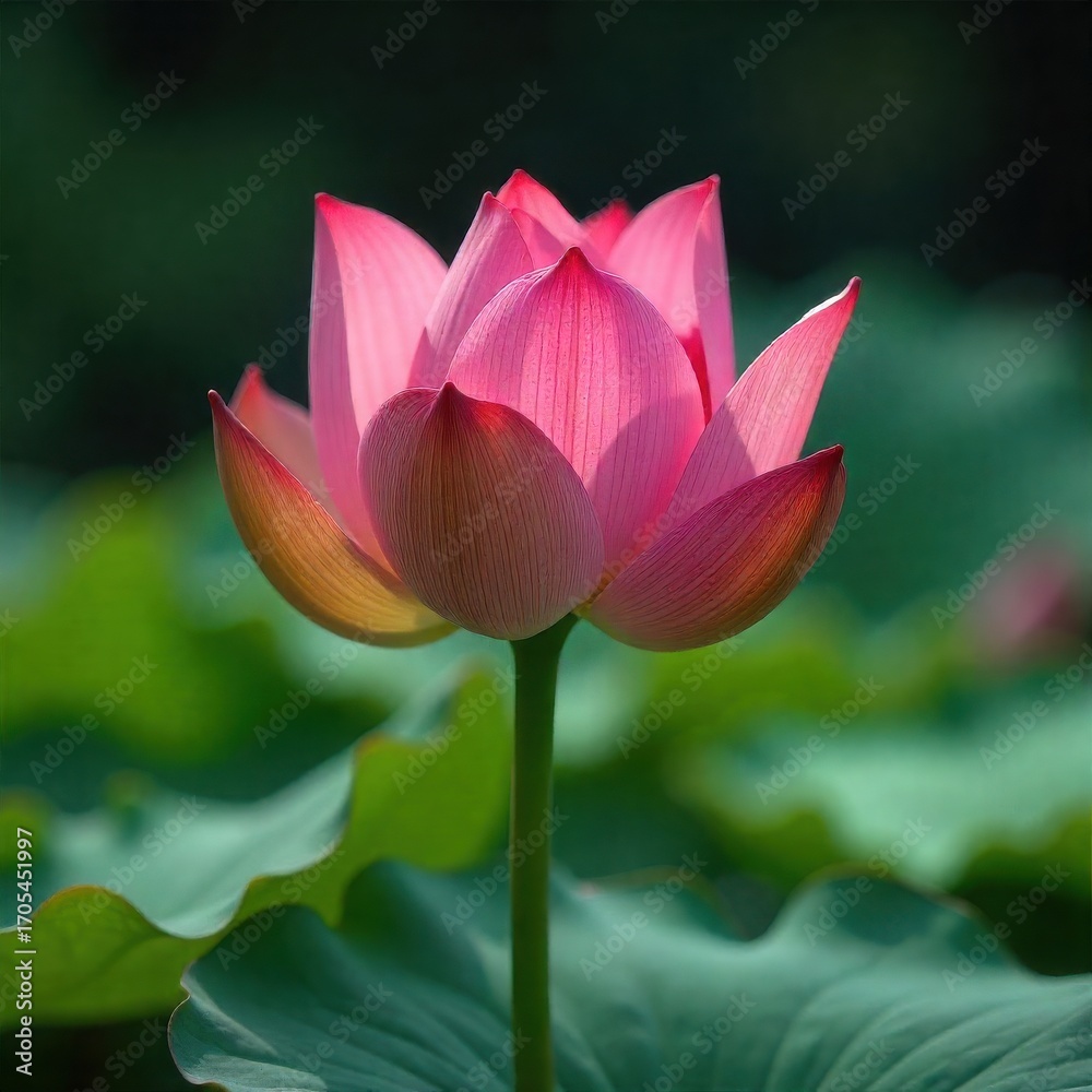 Obraz premium A stunning illustration of a pink lotus flower, symbolizing beauty and tranquility, perfect for nature lovers and those seeking serene and peaceful imagery. 