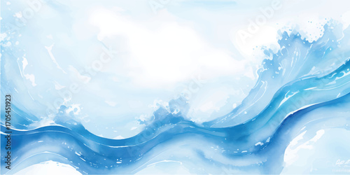 An image of blue ocean waves splashing against a clear summer sky