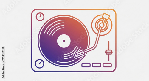 Groovy retro record player illustration with vibrant gradient colors, perfect for music themed designs, DJ events, vintage parties, and creating a cool, nostalgic vibe for your next project