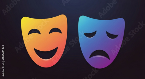 Explore the duality of human emotions with these vibrant theater masks, a symbolic representation of happiness and sadness, perfect for expressing complex feelings and dramatic storytelling