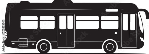Black silhouette of a passenger bus with white windows and wheels