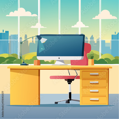 Workplace. Vibrant Workspace with Desktop Computer