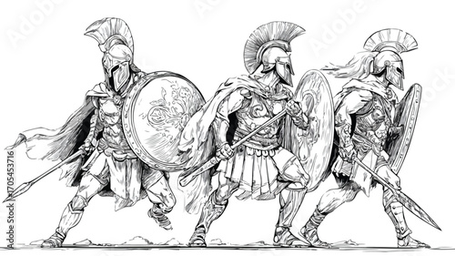 Greek Warriors Spartans in Battle Armor Vector Illustration