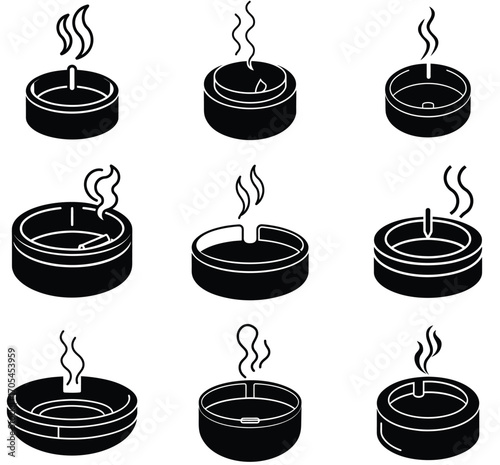 Nine Black Silhouette Icons Of Lit Tea Candles With Wisps Of Smoke On A White Background tea light