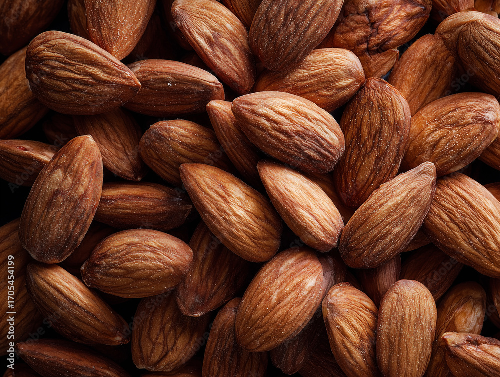 Fototapeta premium Fresh Raw Almonds Halved and Whole on Textured Background