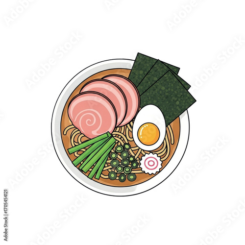 Delicious Bowl of Ramen Noodles with Toppings.