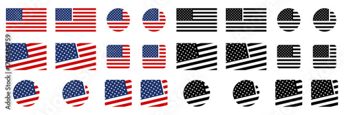 USA Flag Icons Set. American Flag Symbols. USA Quality Label Icon