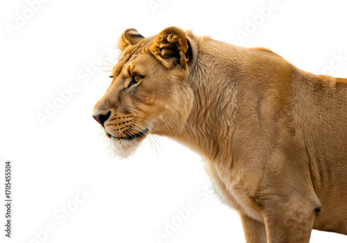 Majestic Lioness: Powerful Profile Against White Background