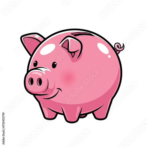 Cute Pink Piggy Bank Illustration.