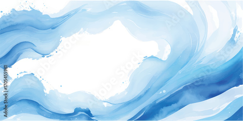 An abstract blue watercolor background with a hint of nature's sky and soft clouds, evoking the tranquil feeling of the sea