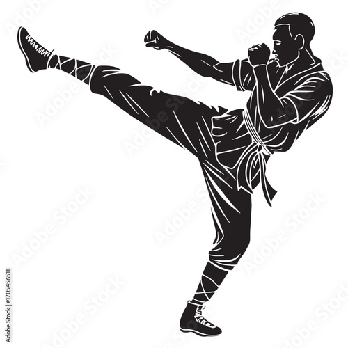 Black savate france kickboxing Silhouette Vector, High Quality Illustration on White Background