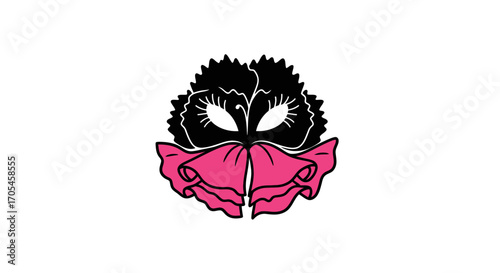 Abstract black and pink floral butterfly mask design.