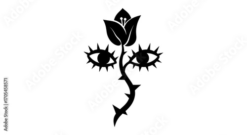 Stylized Rose with Eyes and Thorns.