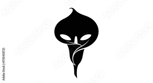 Abstract black mask with an elongated organic shape and two eye slits.