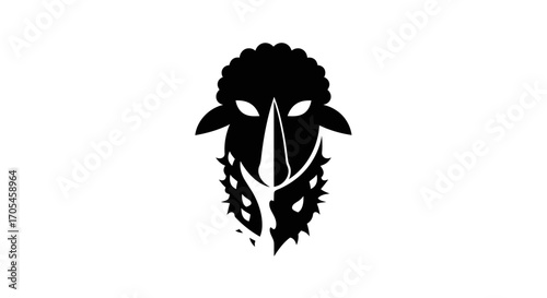 Stylized menacing black sheep head silhouette icon.