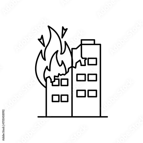 Burning Building Icon – Flat Design Disaster Symbol