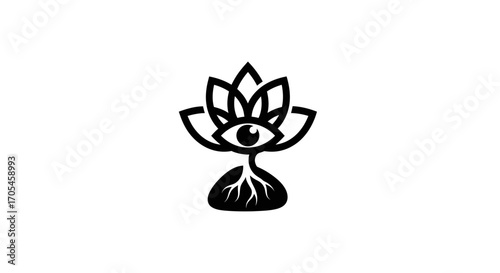 Minimalist spiritual logo of a lotus flower with an eye.