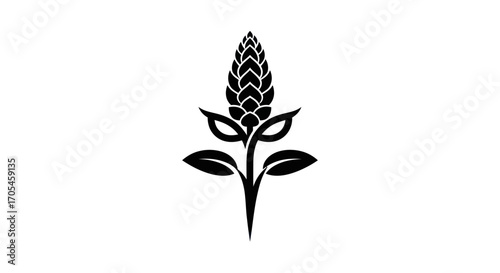 Stylized Black and White Hop Plant Icon for Brewing and Craft Beer.
