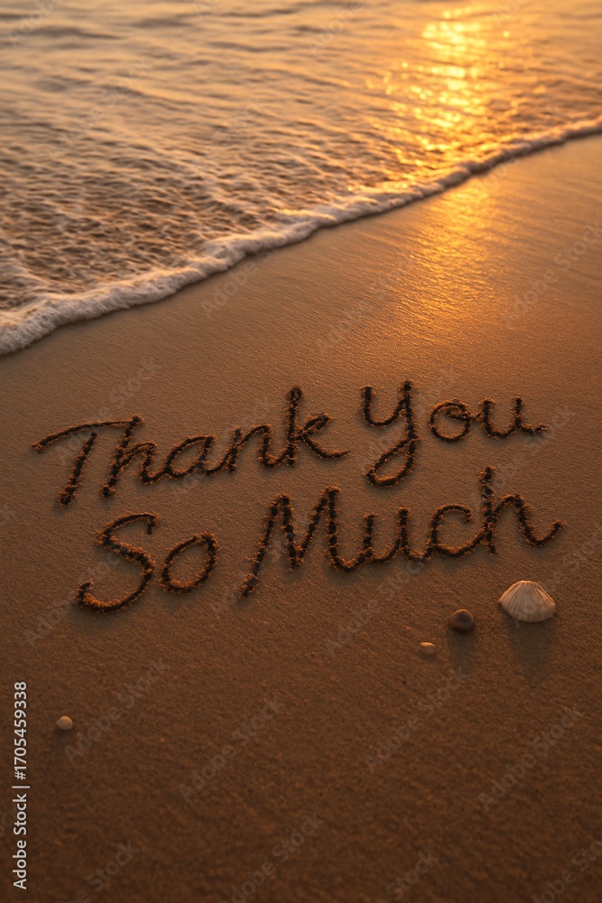 Fototapeta premium thank you so much written on sea beach