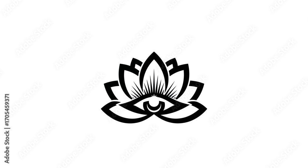 Fototapeta premium Black and white lotus flower with an eye in the center.