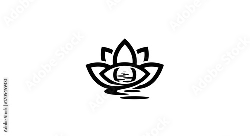 Lotus Flower Eye Reflection Minimalist Logo Design.