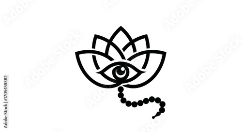 Mystical Lotus Eye with Prayer Beads Spiritual Symbol.