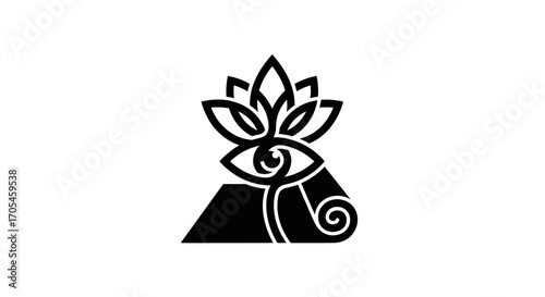 Spiritual Yoga Symbol with Lotus Flower and All Seeing Eye.