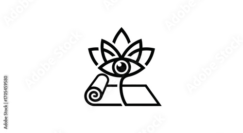 Spiritual Yoga Icon with Lotus Flower and Eye Symbol.