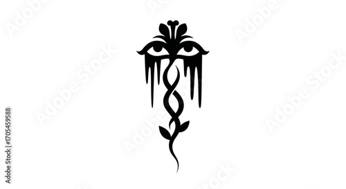 Mystical occult symbol with weeping eyes and an entwined serpent vine.
