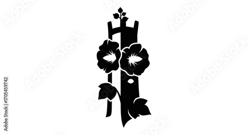 Stylized black silhouette of the capital letter I with flowers.