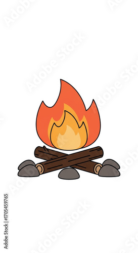 Campfire Burning Brightly With Logs and Rocks.