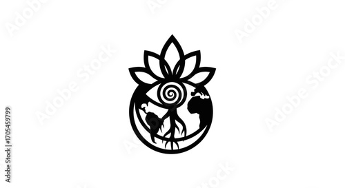 Mystical Symbol of Earth Consciousness with Lotus and Tree of Life.