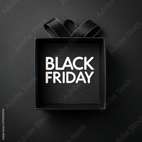 Black Friday Gift Box: Elegant Dark Theme Promo Image With Ribbon, Stars, and Gift


