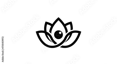 Stylized Black and White Lotus Eye Symbol Icon.