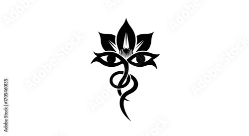 Mystical Lotus Flower with All Seeing Eyes and Serpent.