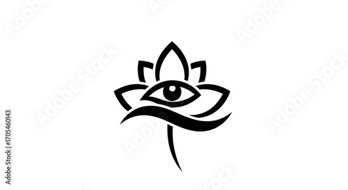 Mystical Lotus Flower with All Seeing Third Eye Symbol.