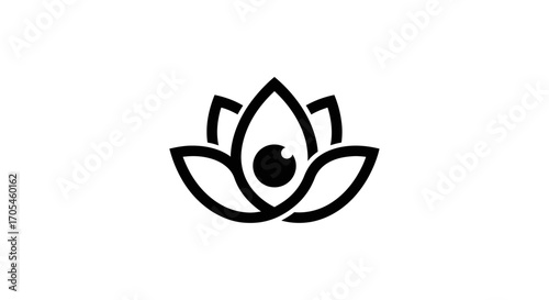 Modern minimalist line art logo of a lotus flower with an eye.