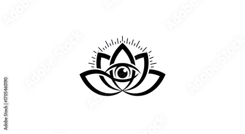Mystical Lotus Flower with All Seeing Eye Icon.