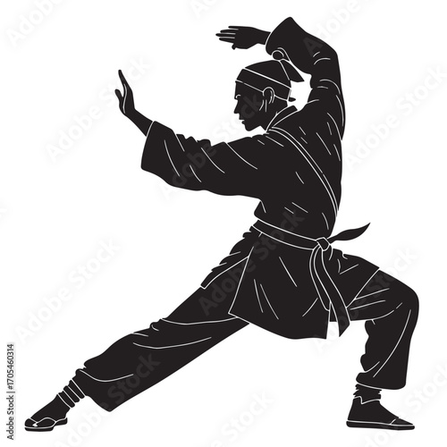Black silat southeast asia primarily indonesia Silhouette Vector, High Quality Illustration on White Background