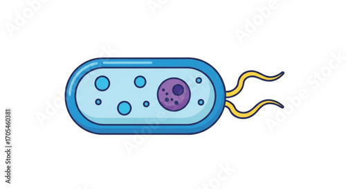 Illustration of a single bacterium with flagella.