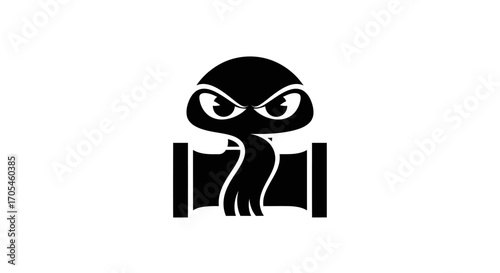 Mysterious Black Octopus Tentacles Emerging from Pipe Logo Design.
