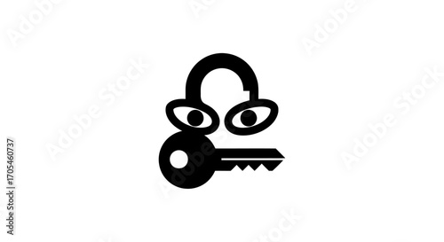 Symbolic black icon of a watchful padlock with eyes and a key.
