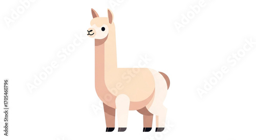 Cute Cartoon Llama Standing Isolated on White Background.